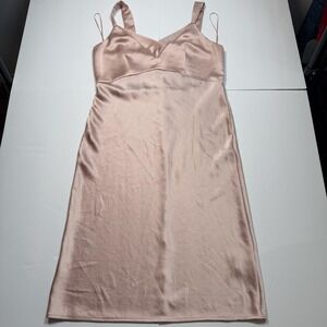 Express Dress Womens Large Pink Satin V Neck Slip Knee Length Cocktail Party